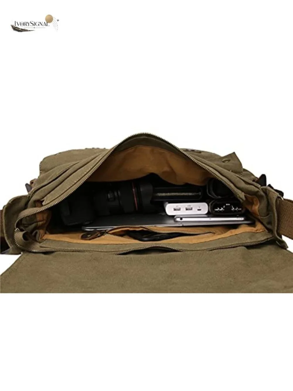 Vintage Military Leather Canvas Laptop Bag Messenger Bag Medium